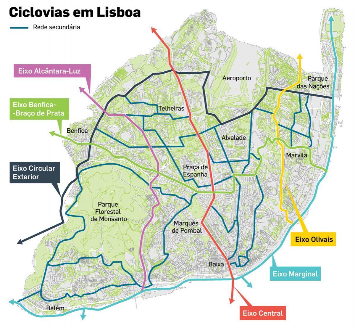 Lisbon bike lane map