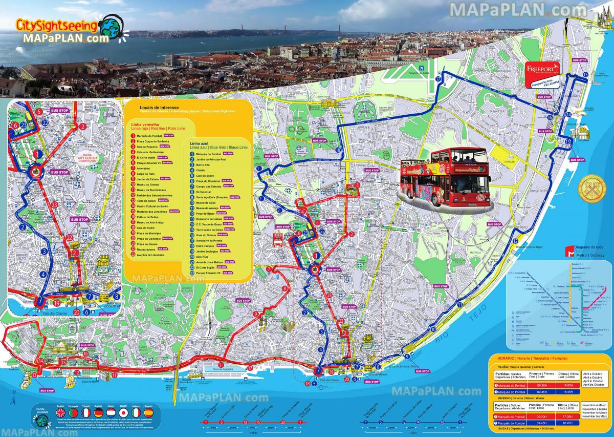 Lisbon Hop On Hop Off bus tours map