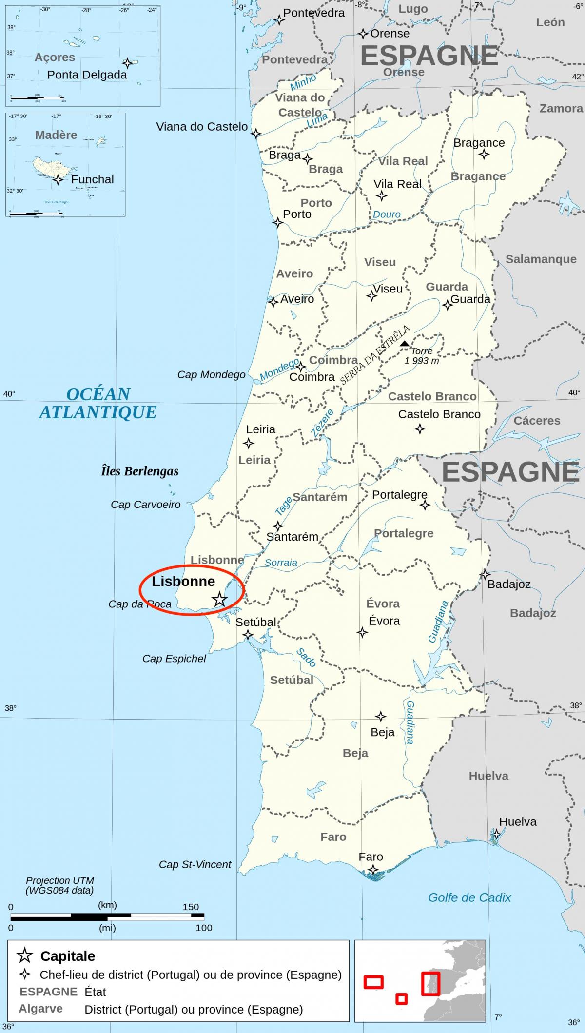 Lisbon on Portugal map